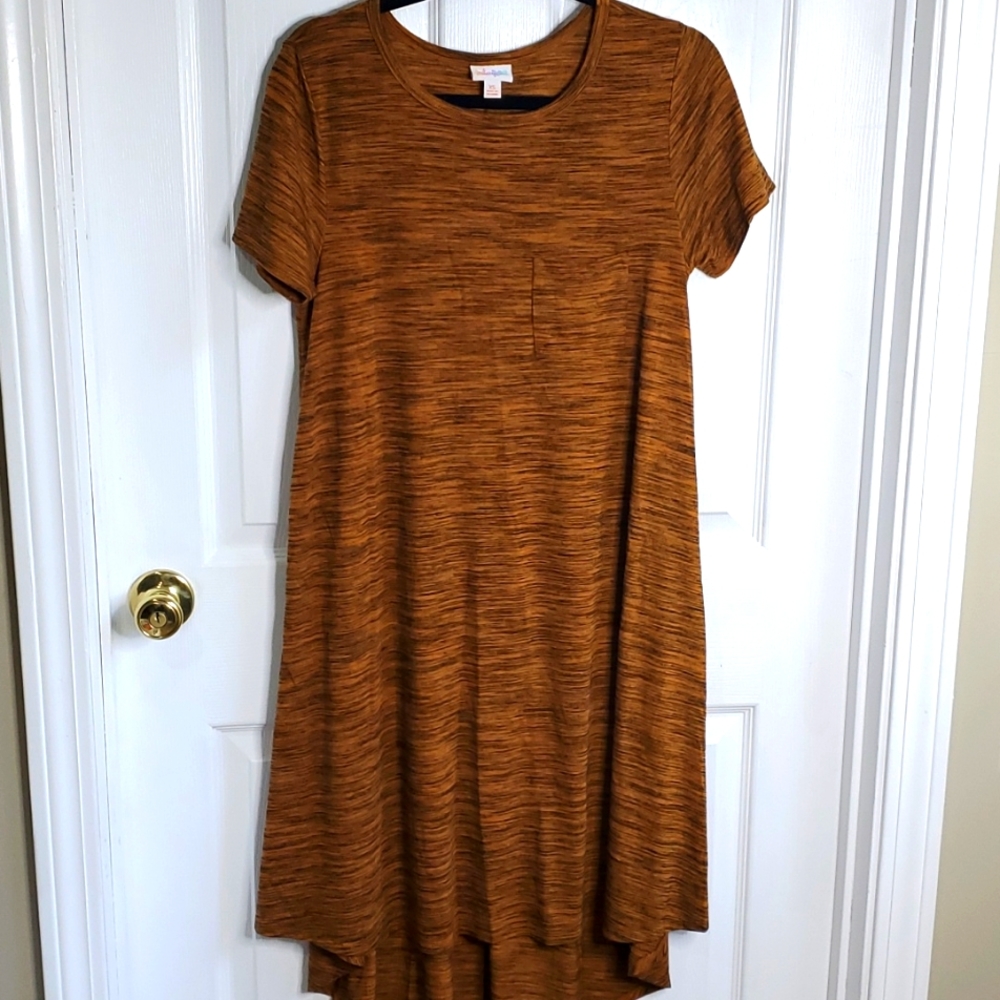 Women's LLR Carly High Low Swing Dress XS heathered burnt yellow